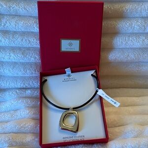 Atterri Black Leather Necklace with Gold-Tone Pendant